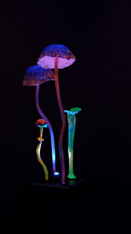 Leuchtende Pilz Skulptur im UV-Licht